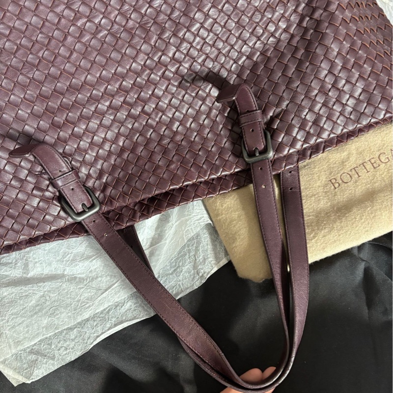bv 酒紅色編織大號tote 手提包單肩袋-4