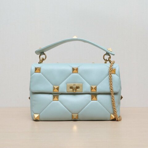 VALENTINO 綠色羊皮金扣Romanstud大鉚釘手提單肩包肩背包