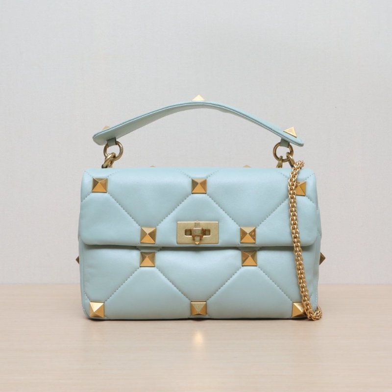 VALENTINO 綠色羊皮金扣Romanstud大鉚釘手提單肩包肩背包-0