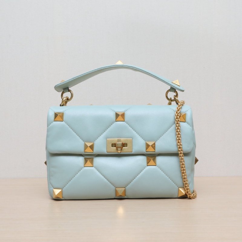 VALENTINO 綠色羊皮金扣Romanstud大鉚釘手提單肩包肩背包-1