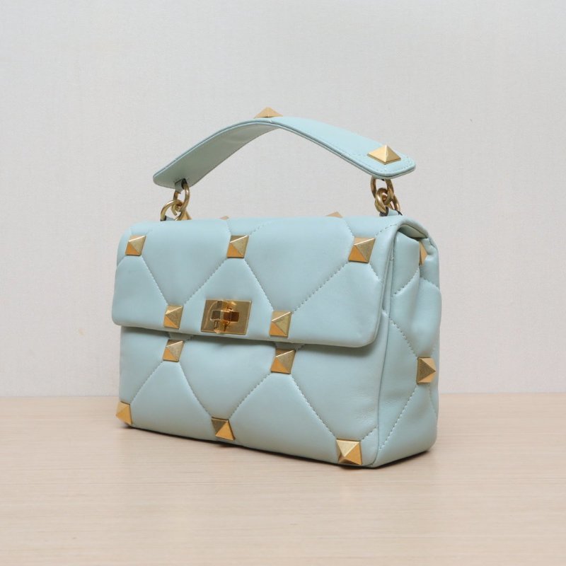 VALENTINO 綠色羊皮金扣Romanstud大鉚釘手提單肩包肩背包-4