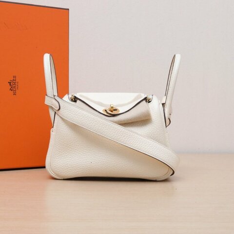 HERMES LindyMini二代I2奶油白TC皮U刻金扣肩背包