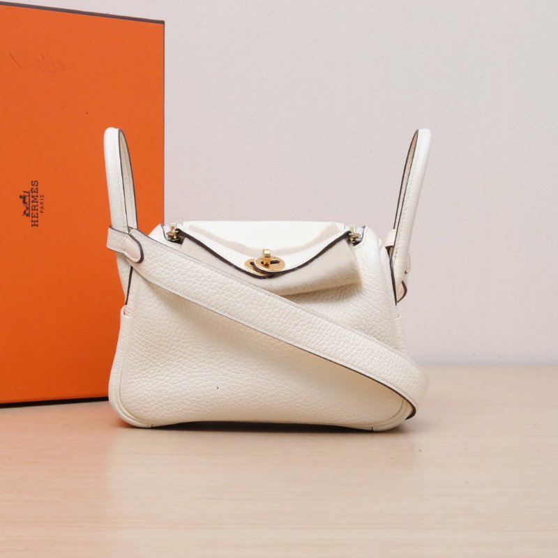 HERMES LindyMini二代I2奶油白TC皮U刻金扣肩背包-0