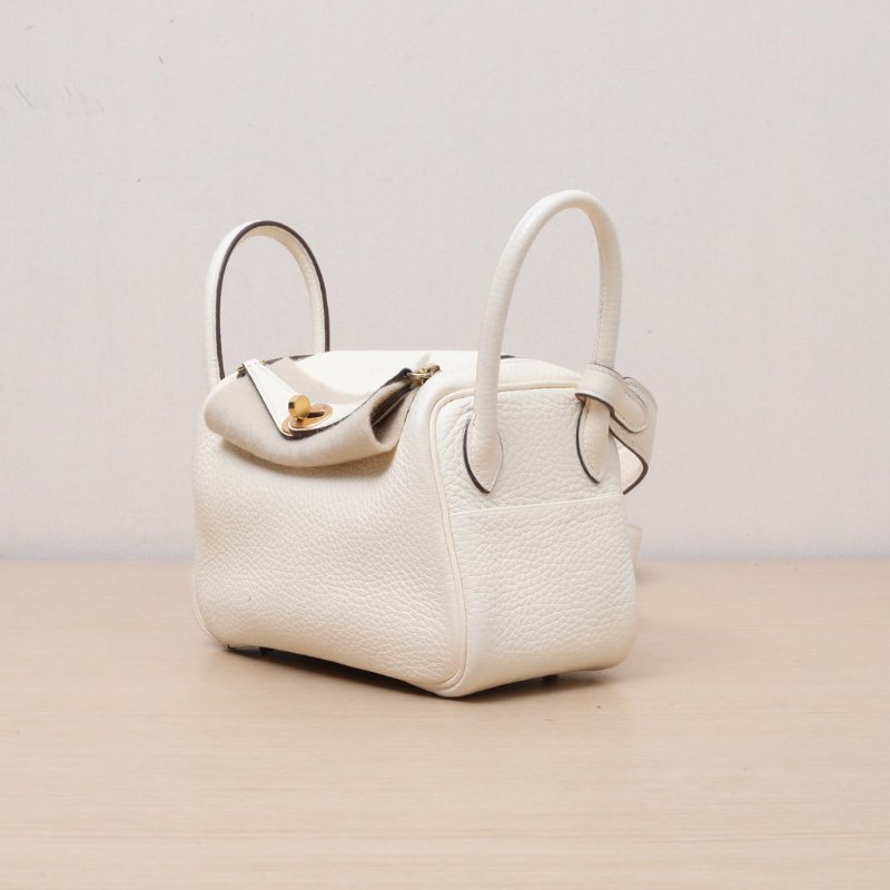 HERMES LindyMini二代I2奶油白TC皮U刻金扣肩背包-3