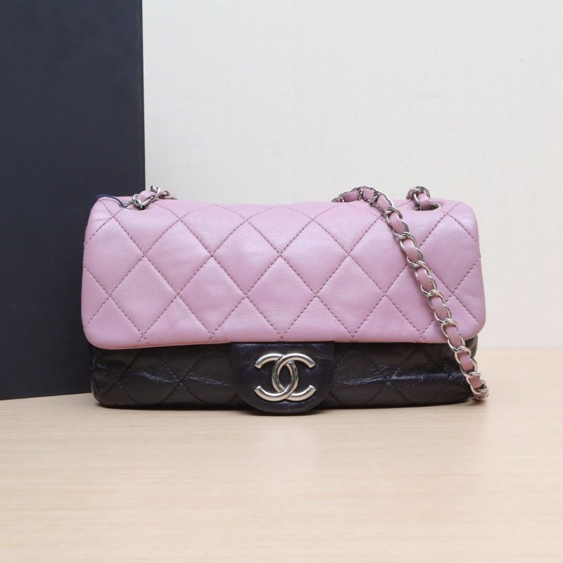 CHANEL 拼色牛皮羊皮12開銀扣CF口蓋鏈條包/肩背包-0