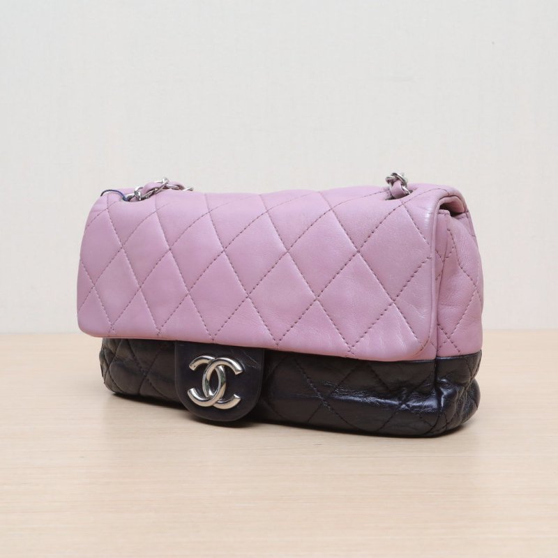 CHANEL 拼色牛皮羊皮12開銀扣CF口蓋鏈條包/肩背包-3