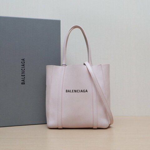 BALENCIAGA 粉色牛皮Everydaylogo字母印花豎版手提托特包肩背包