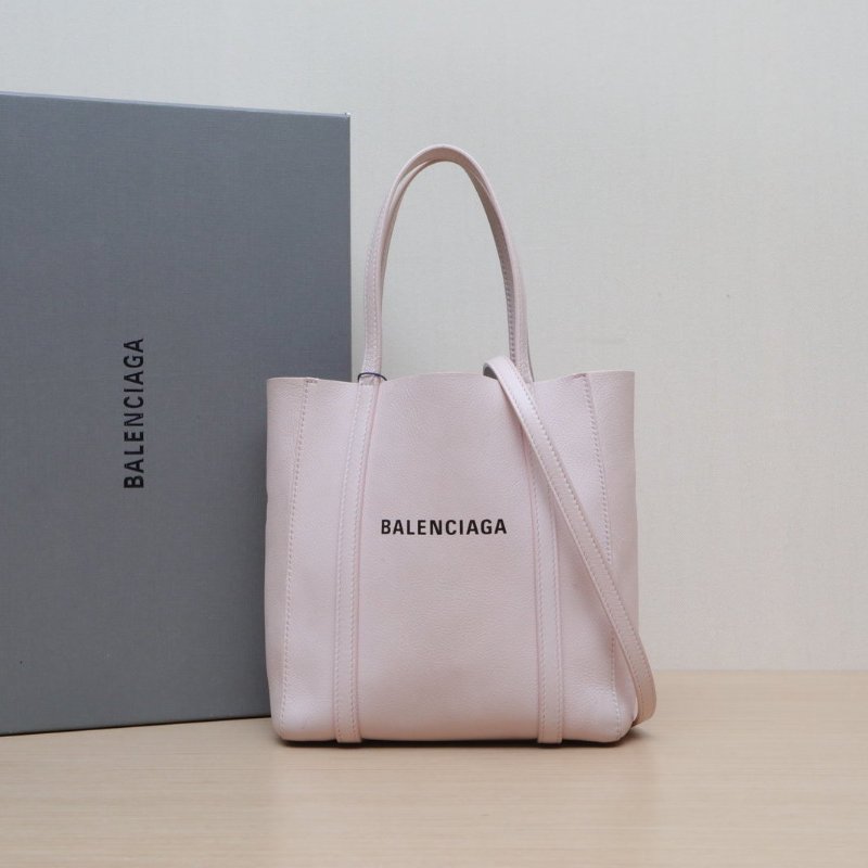 BALENCIAGA 粉色牛皮Everydaylogo字母印花豎版手提托特包肩背包-0