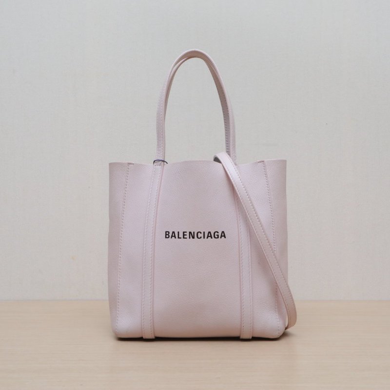 BALENCIAGA 粉色牛皮Everydaylogo字母印花豎版手提托特包肩背包-1
