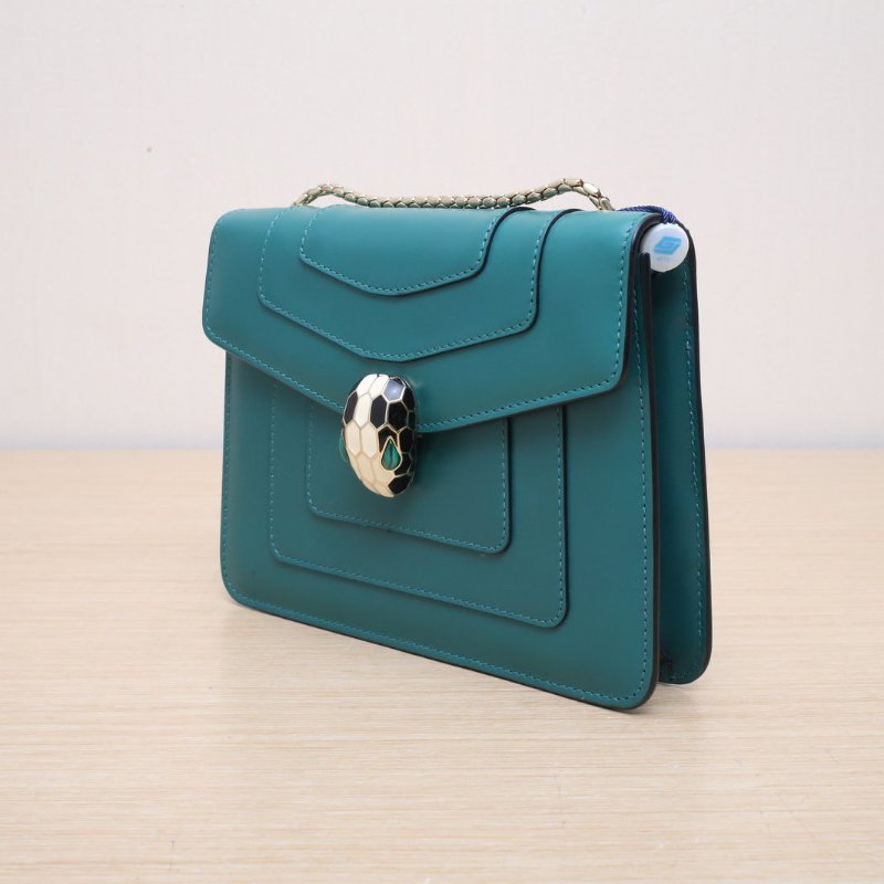 BVLGARI SerpentiForever鏈條蛇頭包方版20綠色牛皮肩背包-4