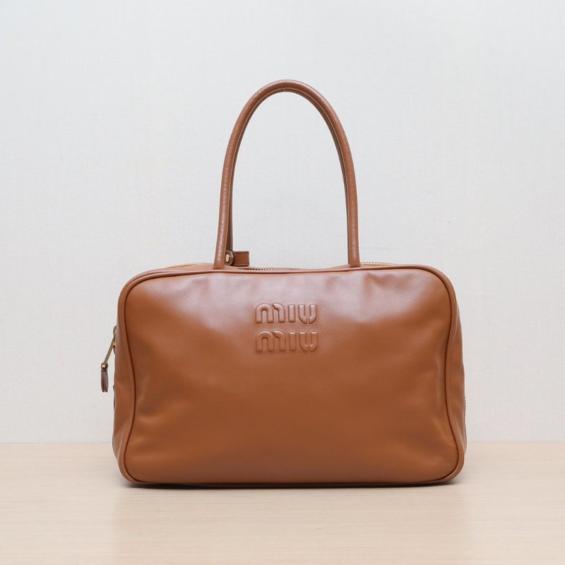 MIU MIU MIUMIU34保齡球公事包幹邑色牛皮肩背包-1