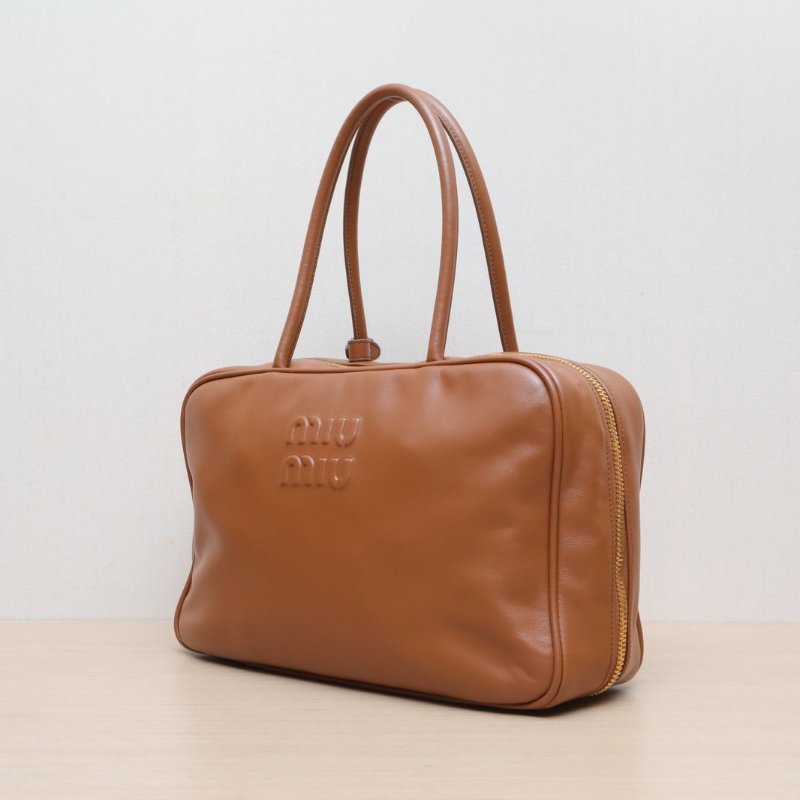 MIU MIU MIUMIU34保齡球公事包幹邑色牛皮肩背包-3