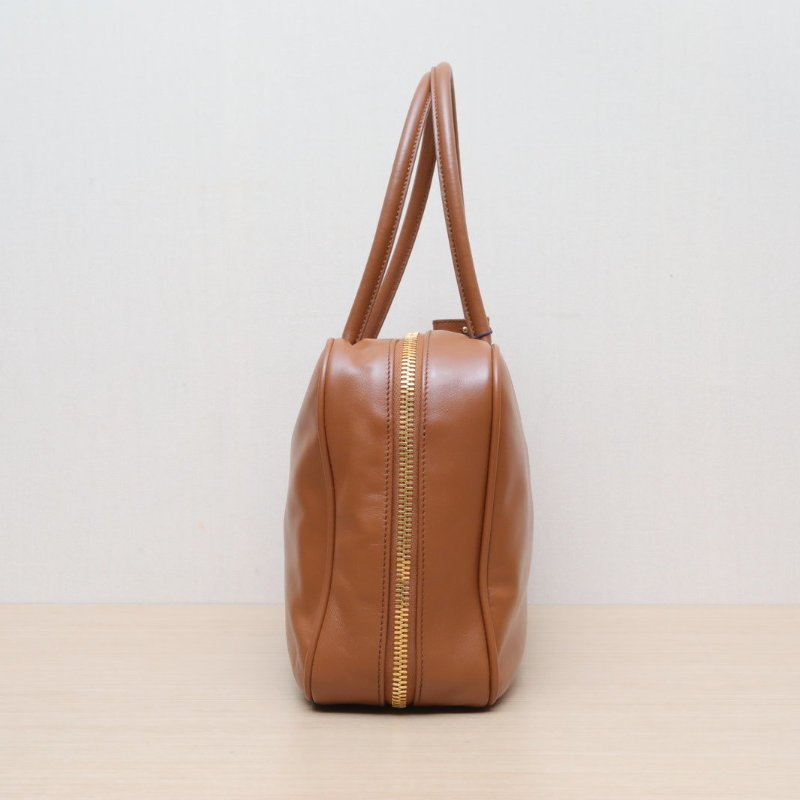 MIU MIU MIUMIU34保齡球公事包幹邑色牛皮肩背包-4