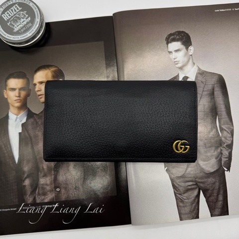 GUCCI GG Marmont 荔枝紋黑色扣式長夾