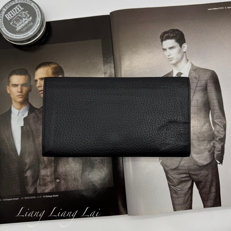 GUCCI GG Marmont 荔枝紋黑色扣式長夾-1