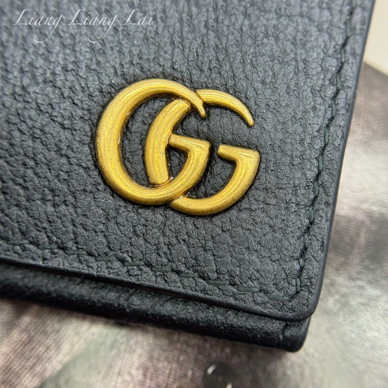 GUCCI GG Marmont 荔枝紋黑色扣式長夾-4