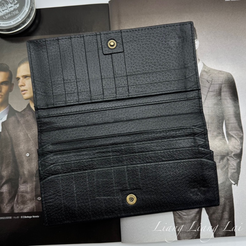 GUCCI GG Marmont 荔枝紋黑色扣式長夾-5