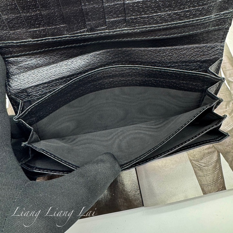 GUCCI GG Marmont 荔枝紋黑色扣式長夾-7