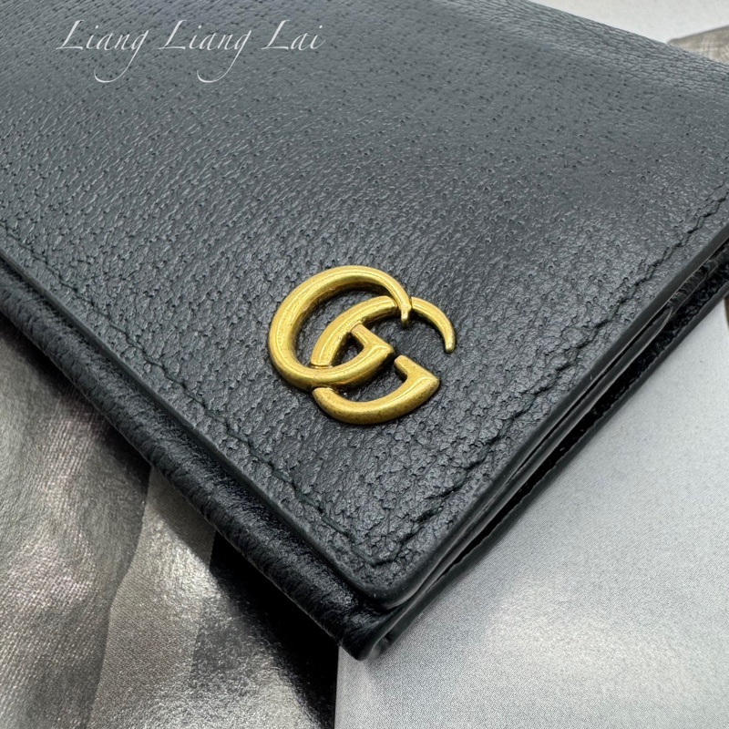 GUCCI GG Marmont 荔枝紋黑色扣式長夾-21