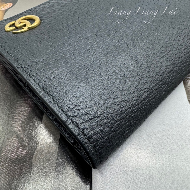 GUCCI GG Marmont 荔枝紋黑色扣式長夾-22