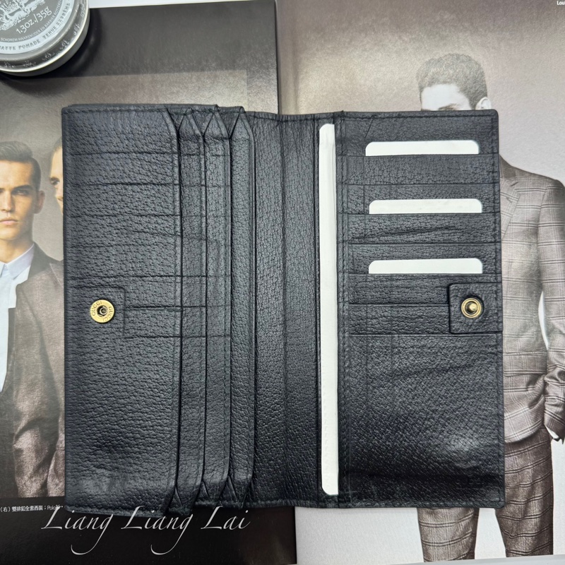 GUCCI GG Marmont 荔枝紋黑色扣式長夾-25