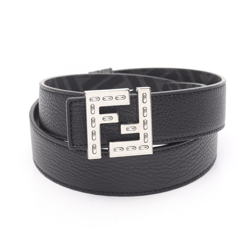 FENDI FF 方形皮帶 7C0535AFF1F0GXN90 皮革 黑色 灰色 全新 男士 雙面可使用-4