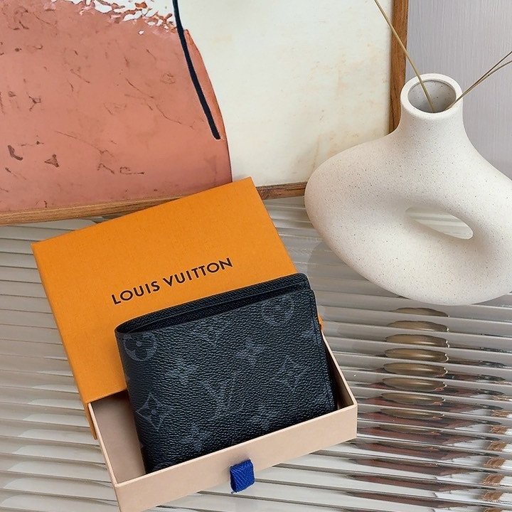 LV 黑老花 男士 對開短夾-0