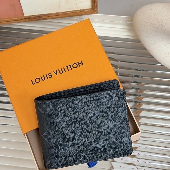 LV 黑老花 男士 對開短夾-3