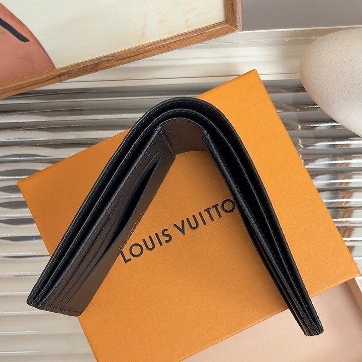 LV 黑老花 男士 對開短夾-6