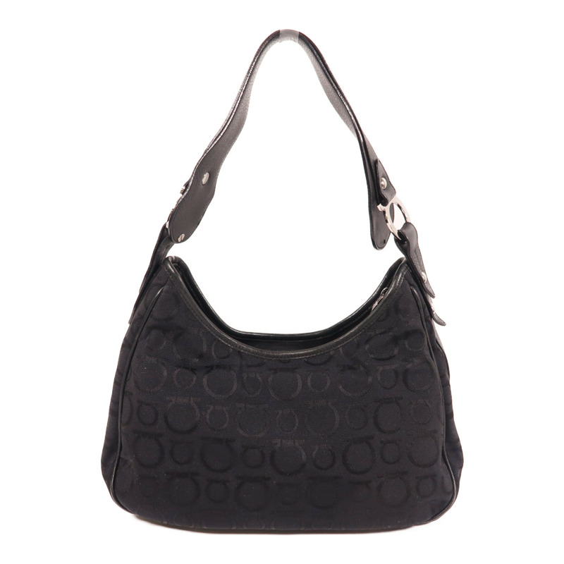 黑色 帆布 Gancini 肩背包【Salvatore Ferragamo 菲拉格慕】 EX-21/6843-2