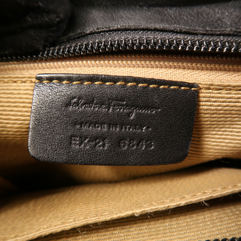 黑色 帆布 Gancini 肩背包【Salvatore Ferragamo 菲拉格慕】 EX-21/6843-12