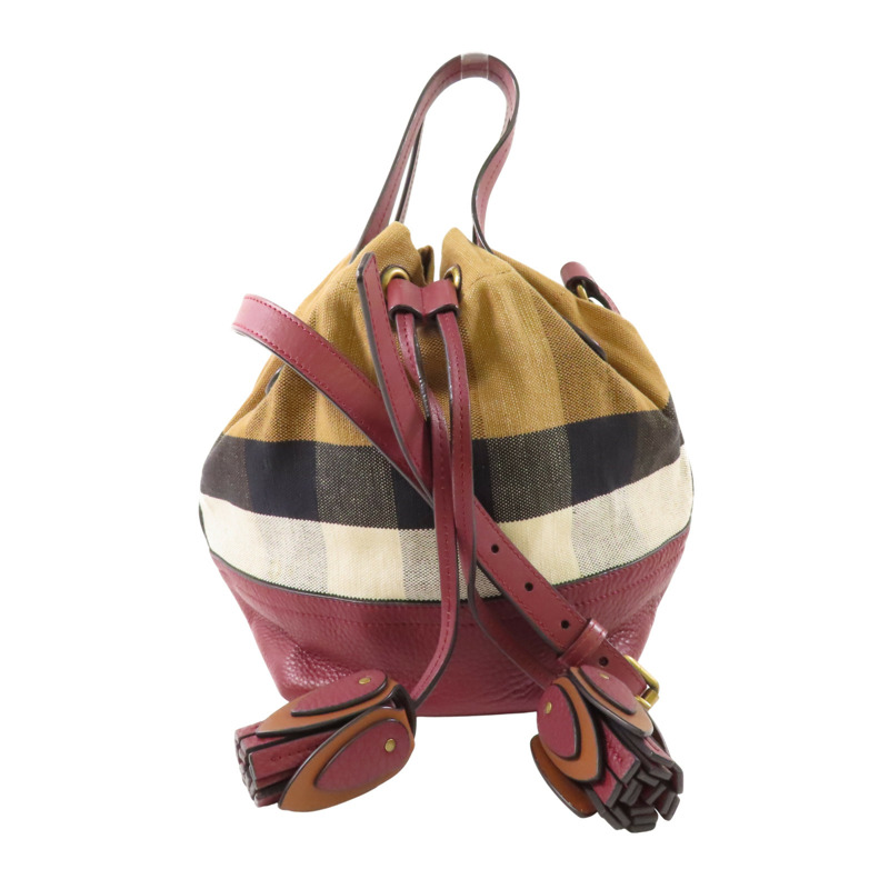 棕色 帆布 格紋 Heston 水桶包 肩背包【BURBERRY 巴寶莉】-0