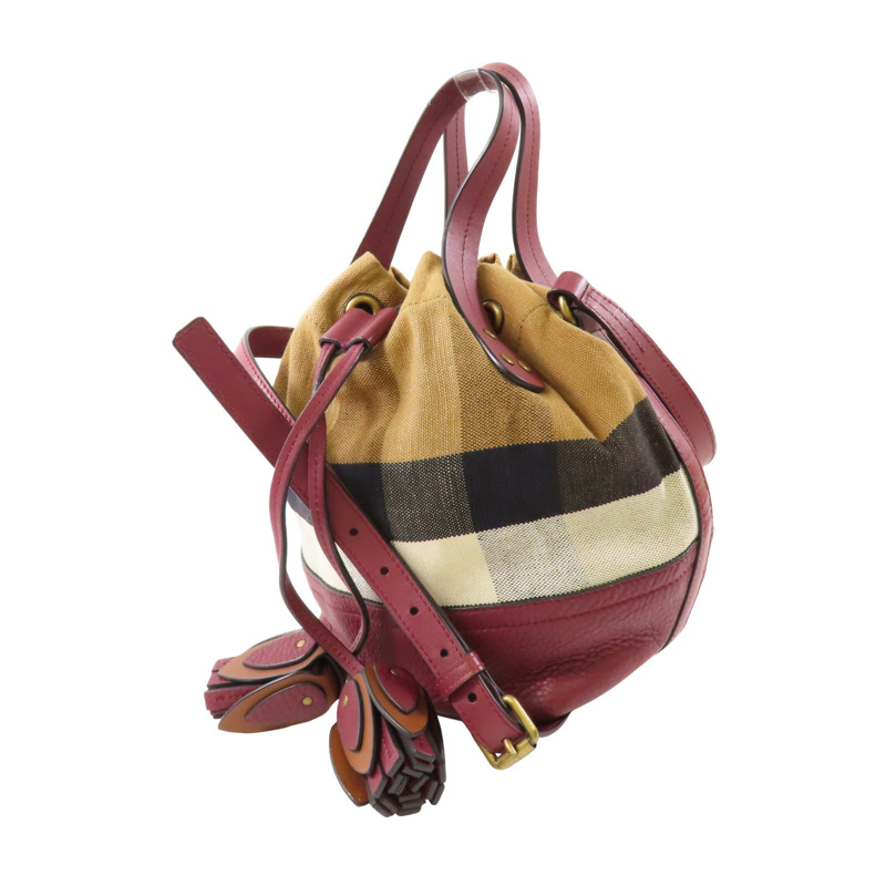 棕色 帆布 格紋 Heston 水桶包 肩背包【BURBERRY 巴寶莉】-2