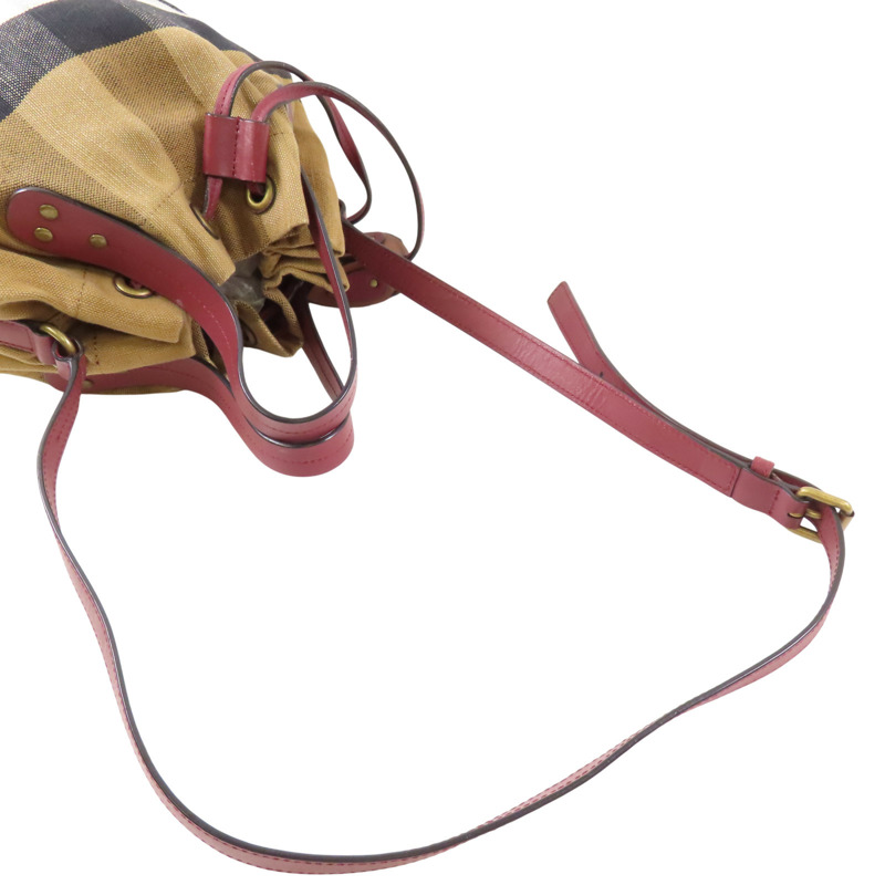 棕色 帆布 格紋 Heston 水桶包 肩背包【BURBERRY 巴寶莉】-4