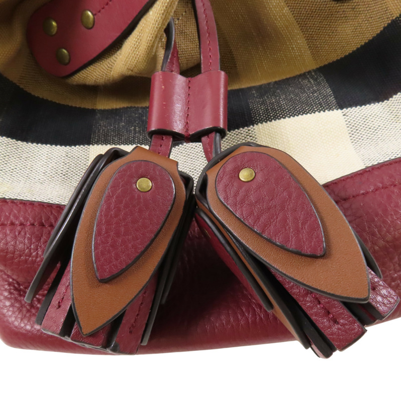 棕色 帆布 格紋 Heston 水桶包 肩背包【BURBERRY 巴寶莉】-7