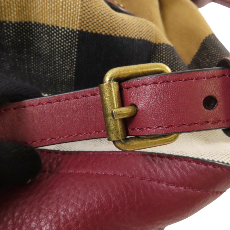 棕色 帆布 格紋 Heston 水桶包 肩背包【BURBERRY 巴寶莉】-9