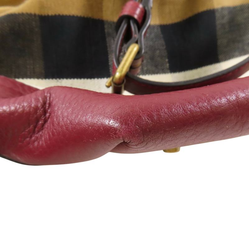 棕色 帆布 格紋 Heston 水桶包 肩背包【BURBERRY 巴寶莉】-11