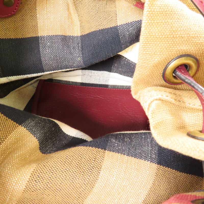 棕色 帆布 格紋 Heston 水桶包 肩背包【BURBERRY 巴寶莉】-14