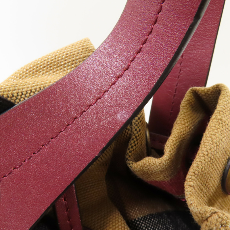 棕色 帆布 格紋 Heston 水桶包 肩背包【BURBERRY 巴寶莉】-16