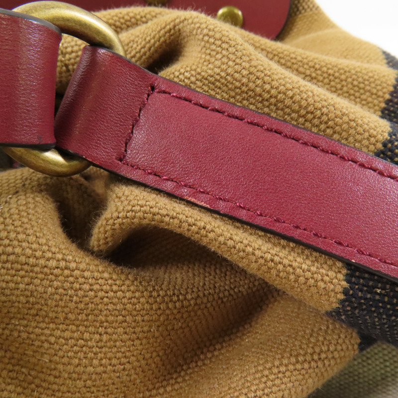 棕色 帆布 格紋 Heston 水桶包 肩背包【BURBERRY 巴寶莉】-17