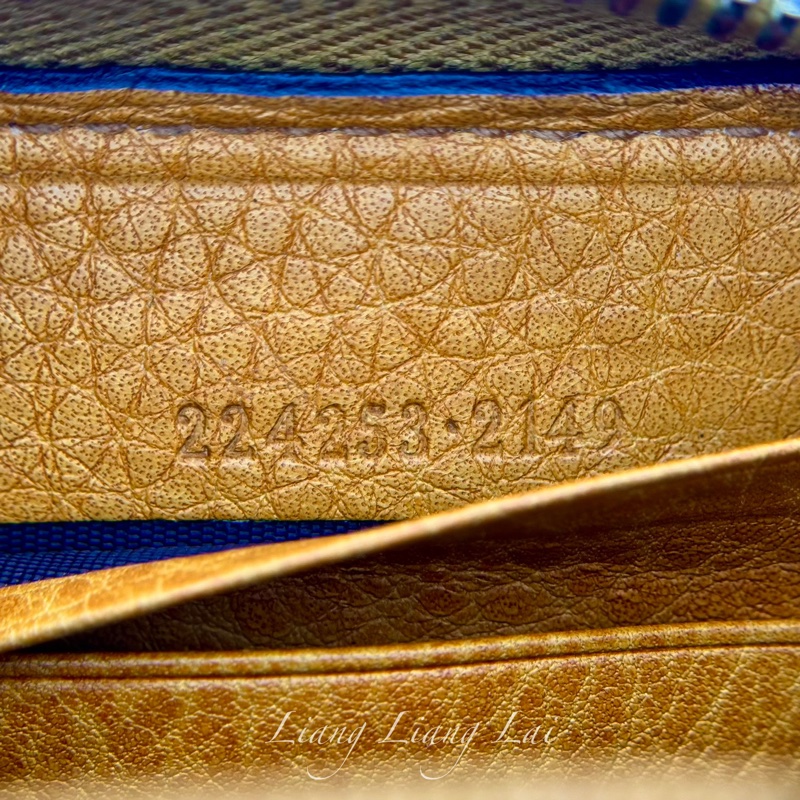 GUCCI 古馳 雙G壓紋竹節流蘇拉鏈棕色長夾-2