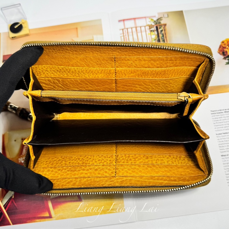 GUCCI 古馳 雙G壓紋竹節流蘇拉鏈棕色長夾-5