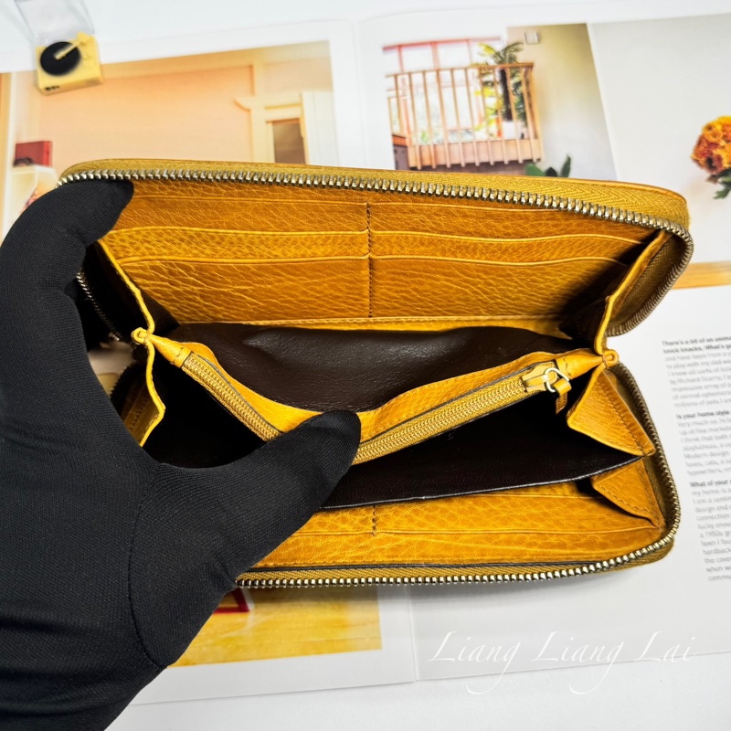 GUCCI 古馳 雙G壓紋竹節流蘇拉鏈棕色長夾-6