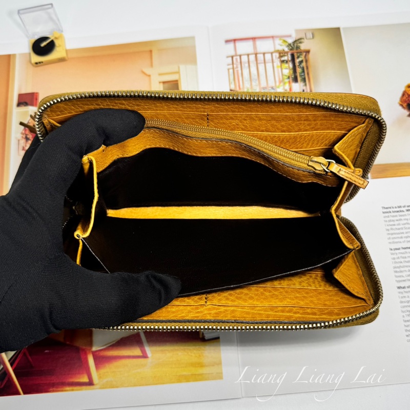 GUCCI 古馳 雙G壓紋竹節流蘇拉鏈棕色長夾-9