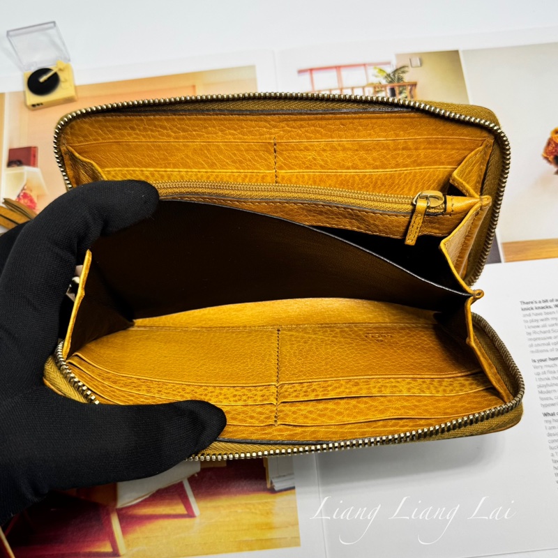 GUCCI 古馳 雙G壓紋竹節流蘇拉鏈棕色長夾-10