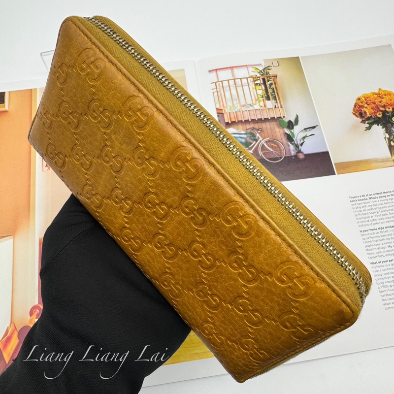 GUCCI 古馳 雙G壓紋竹節流蘇拉鏈棕色長夾-13