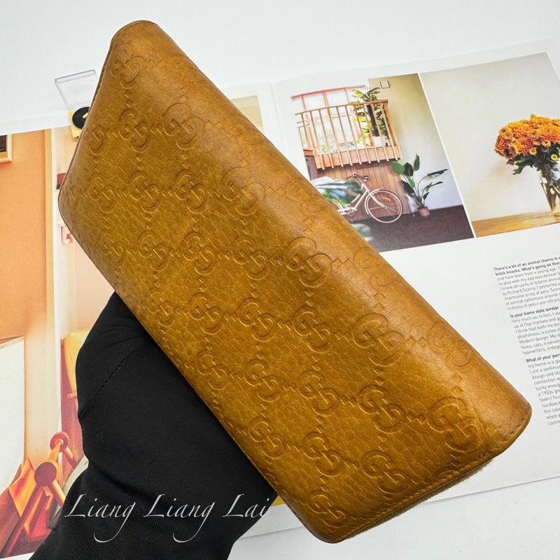 GUCCI 古馳 雙G壓紋竹節流蘇拉鏈棕色長夾-14