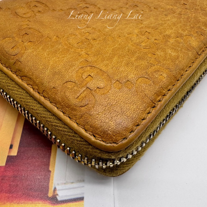 GUCCI 古馳 雙G壓紋竹節流蘇拉鏈棕色長夾-20