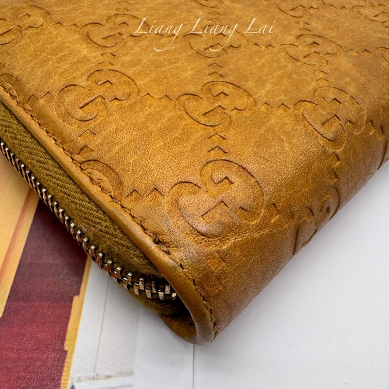 GUCCI 古馳 雙G壓紋竹節流蘇拉鏈棕色長夾-21