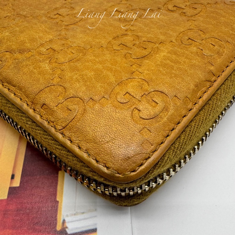 GUCCI 古馳 雙G壓紋竹節流蘇拉鏈棕色長夾-22